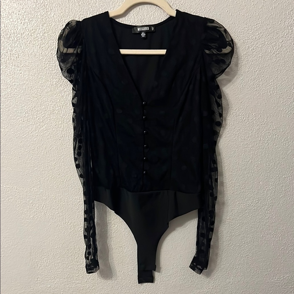 Black Sheer Sleeve Bodysuit Top